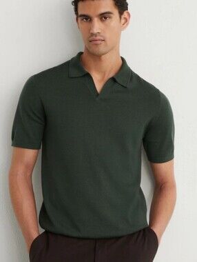 Reiss Merino Wool Open-Collar Polo Short Sleeve Shirt